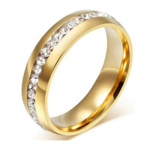8mm Titanium 18K Gold Plated Wedding Ring with Channel Set CZ Finger Ring